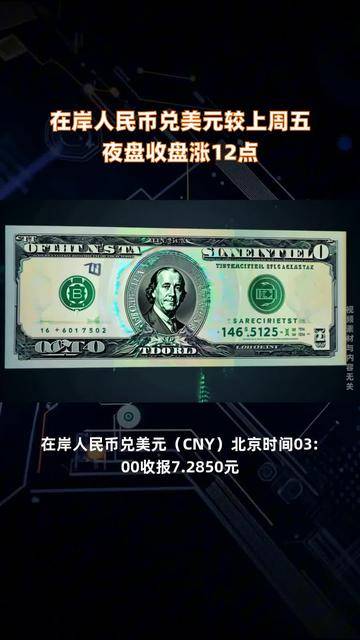 在岸人民币兑美元收盘报7.2065 上涨142点