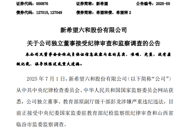 多家上市公司公告独董彭龙被查