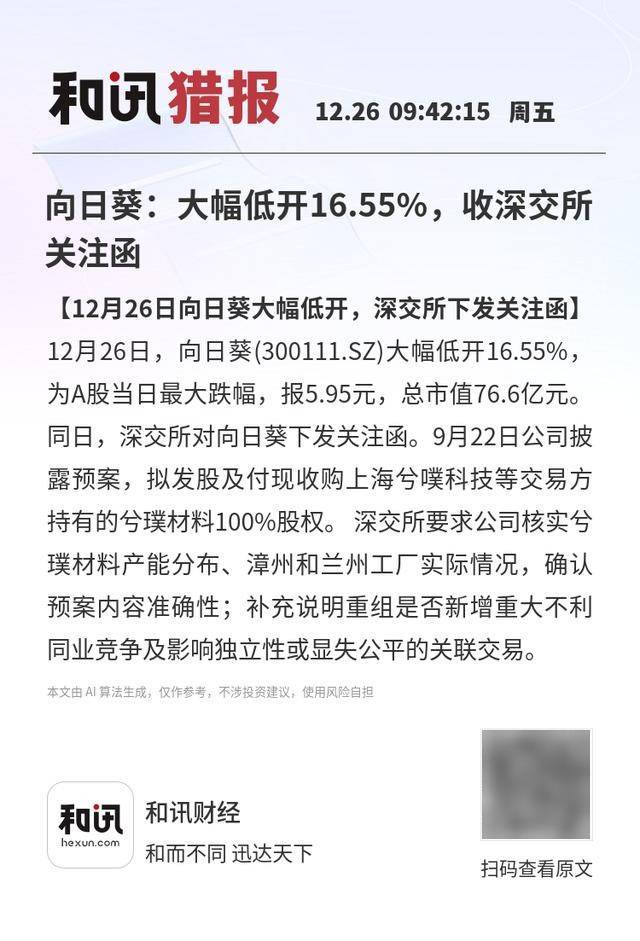 向日葵跨界收购资产被曝无实际产能，深交所发关注函